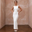 Minimalist Pure White Stretch Cotton Ribbed Knit Column Gown