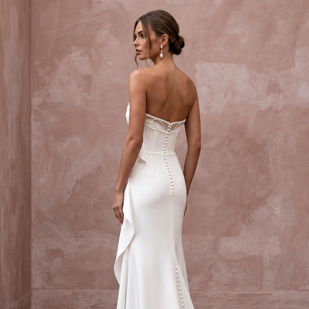 Minimalist Pure White Stretch Silk Bandeau Neckline Maxi Dress