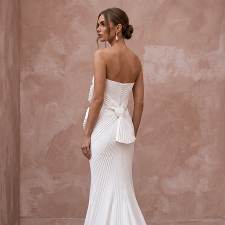 Minimalist Pure White Stretch Silk Bandeau Neckline Maxi Dress