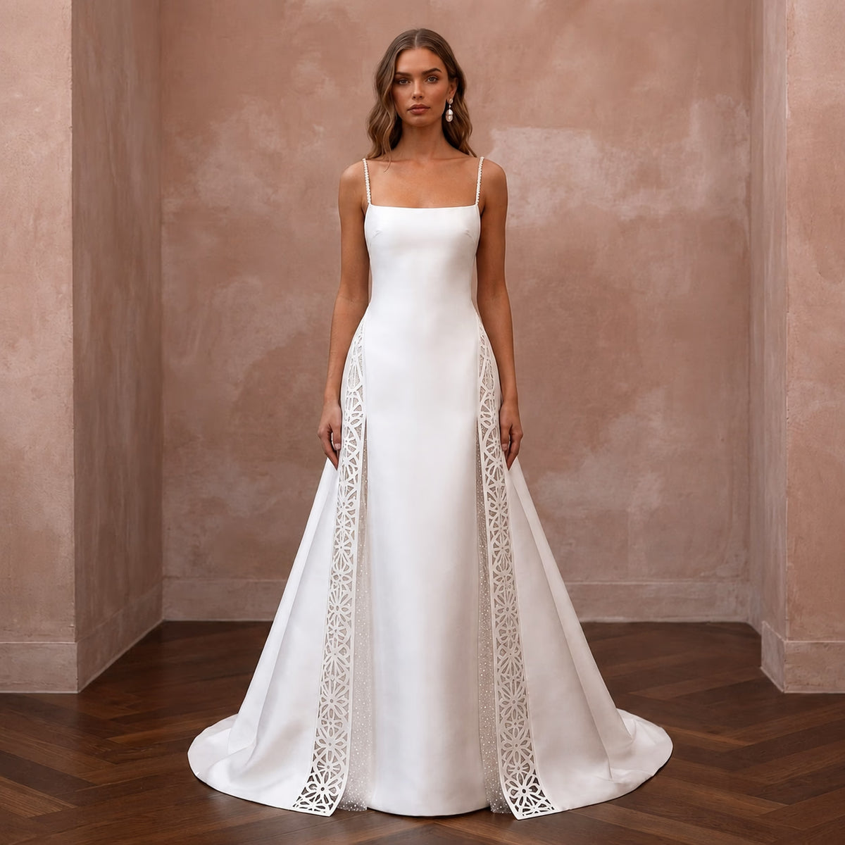 Minimalist Satin A - Line Wedding Dress with Spaghetti Straps - Apparel & Accessories > Clothing > Wedding & Bridal Party Dresses > Wedding Dresses - Mignonette Bridal Main image