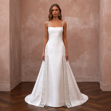 Minimalist Satin A - Line Wedding Dress with Spaghetti Straps - Apparel & Accessories > Clothing > Wedding & Bridal Party Dresses > Wedding Dresses - Mignonette Bridal