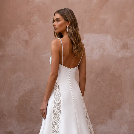 Minimalist Satin A - Line Wedding Dress with Spaghetti Straps - Apparel & Accessories > Clothing > Wedding & Bridal Party Dresses > Wedding Dresses - Mignonette Bridal