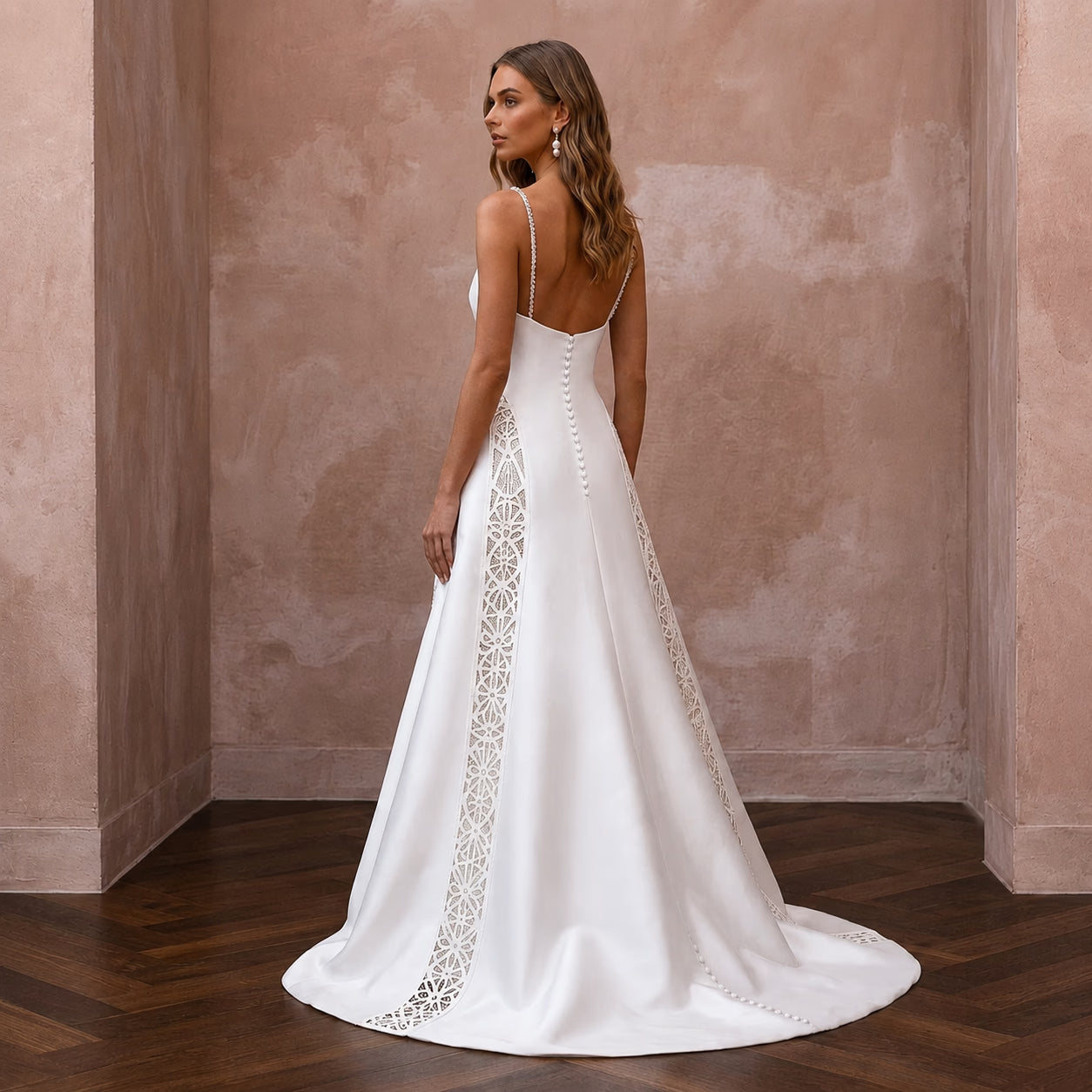 Minimalist Satin A-Line Wedding Dress with Spaghetti Straps Secondary image