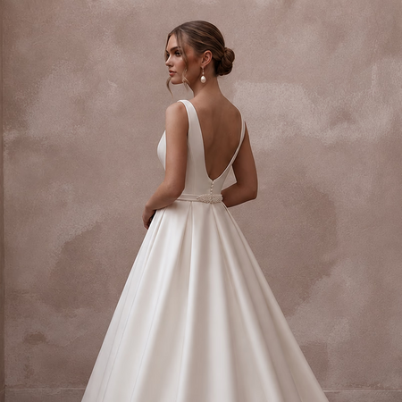 Minimalist Satin Ball Gown Wedding Dress with V - Neck - Apparel & Accessories > Clothing > Wedding & Bridal Party Dresses > Wedding Dresses - Mignonette Bridal
