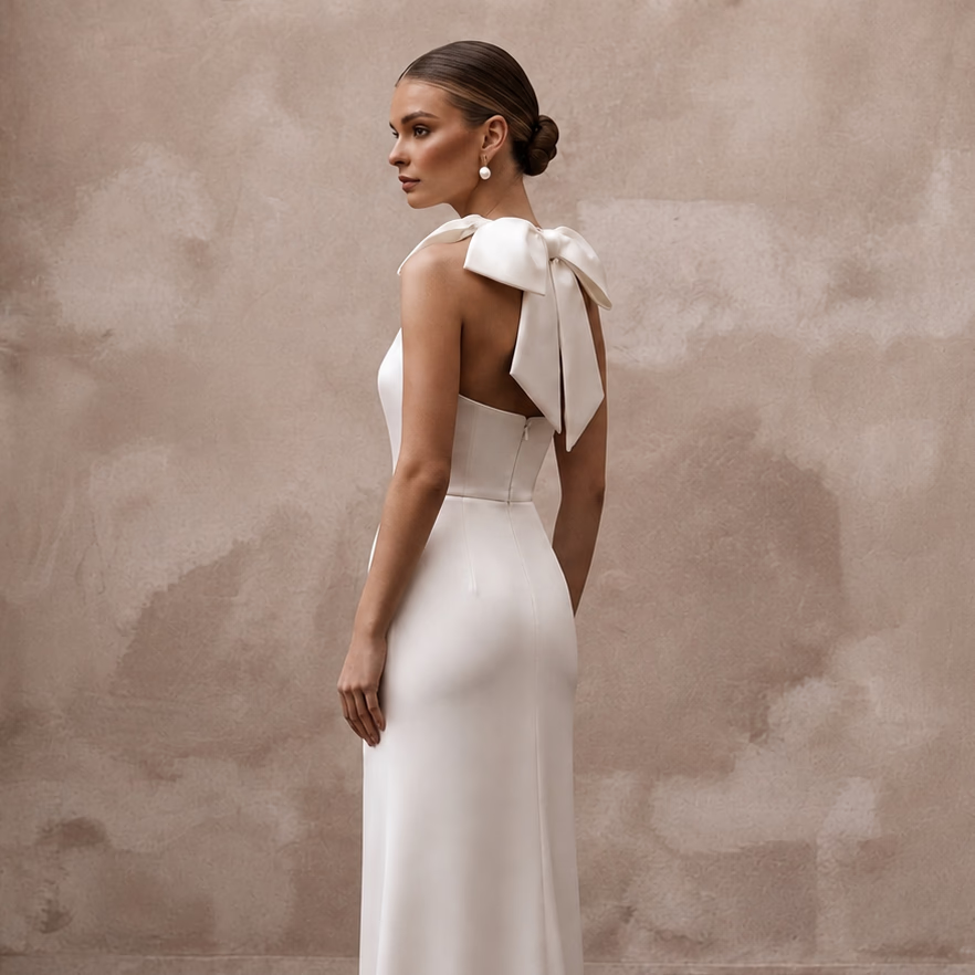 Minimalist Satin Bridal Dress for a Courthouse Wedding