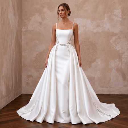 Minimalist Satin Bridal Dress with Detachable Skirt