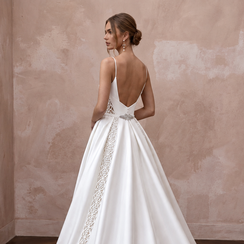 Minimalist Satin Bridal Dress with Detachable Skirt