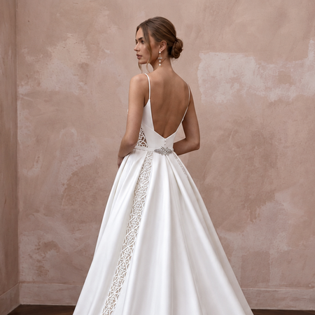 Minimalist Satin Bridal Dress with Detachable Skirt