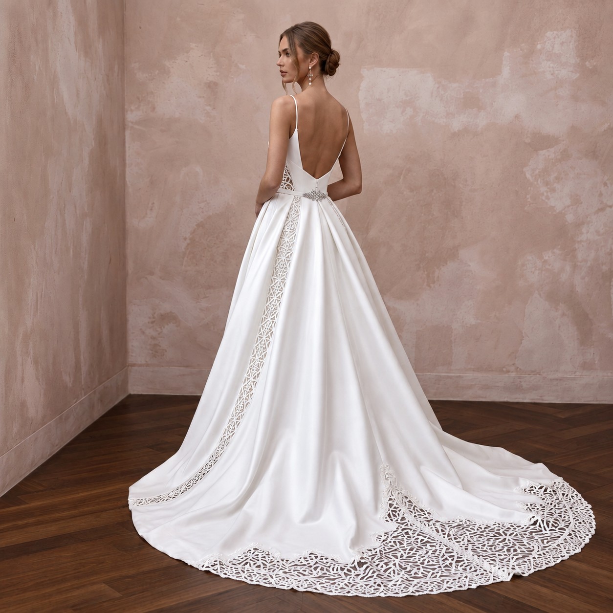 Minimalist Satin Bridal Dress with Detachable Skirt