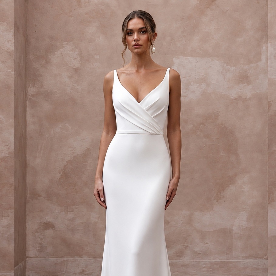 Minimalist Satin Bridal Gown for a Destination Wedding