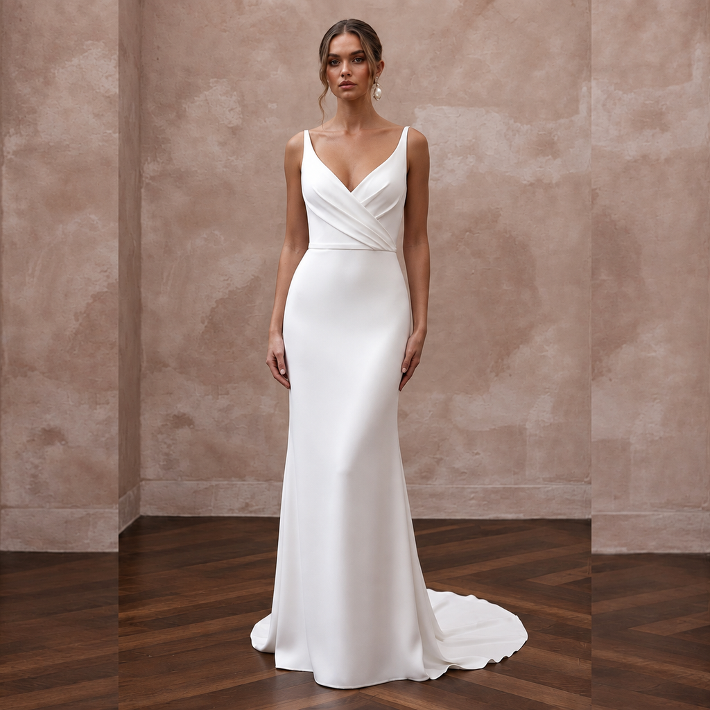 Minimalist Satin Bridal Gown for a Destination Wedding