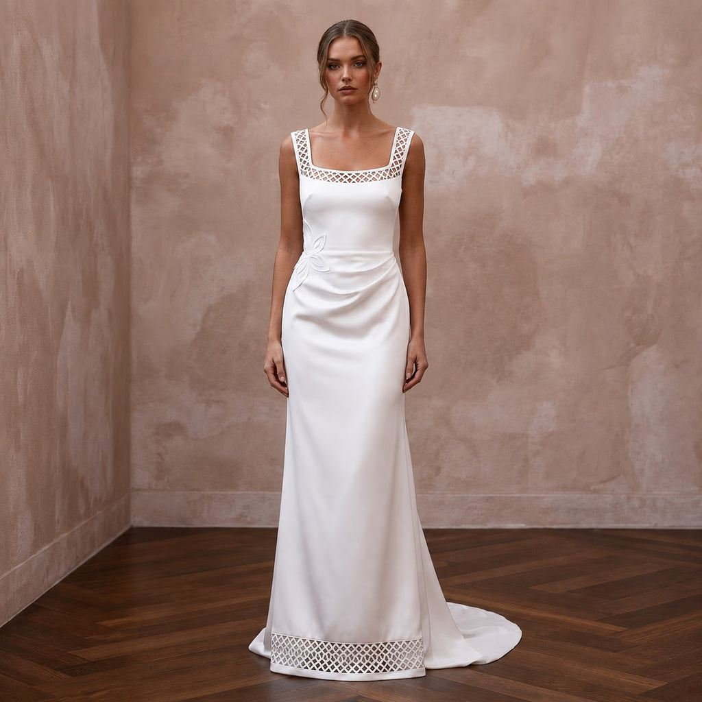 Minimalist Satin Sheath Wedding Dress for a Courthouse Wedding - Apparel & Accessories > Clothing > Wedding & Bridal Party Dresses > Wedding Dresses - Mignonette Bridal