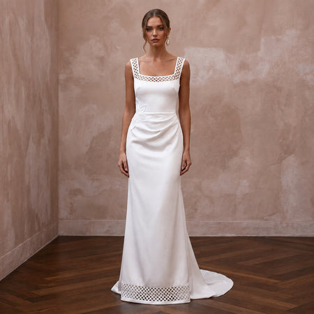 Minimalist Satin Sheath Wedding Dress for a Courthouse Wedding - Apparel & Accessories > Clothing > Wedding & Bridal Party Dresses > Wedding Dresses - Mignonette Bridal