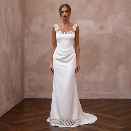 Minimalist Satin Sheath Wedding Dress for a Courthouse Wedding - Apparel & Accessories > Clothing > Wedding & Bridal Party Dresses > Wedding Dresses - Mignonette Bridal