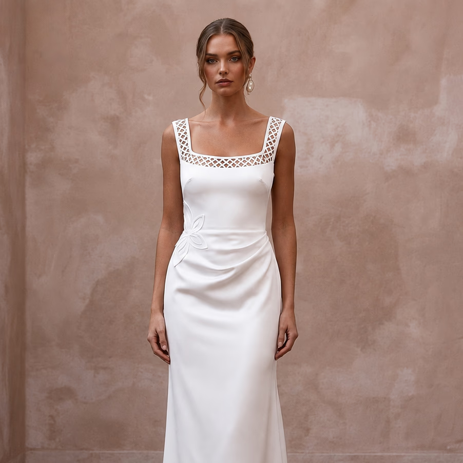 Minimalist Satin Sheath Wedding Dress for a Courthouse Wedding - Apparel & Accessories > Clothing > Wedding & Bridal Party Dresses > Wedding Dresses - Mignonette Bridal