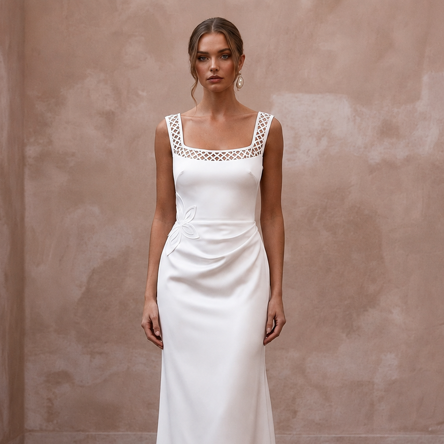 Minimalist Satin Sheath Wedding Dress for a Courthouse Wedding - Apparel & Accessories > Clothing > Wedding & Bridal Party Dresses > Wedding Dresses - Mignonette Bridal