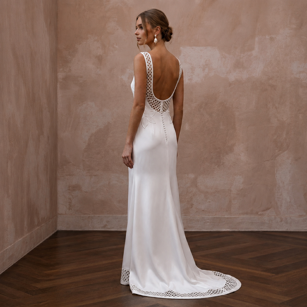 Minimalist Satin Sheath Wedding Dress for a Courthouse Wedding - Apparel & Accessories > Clothing > Wedding & Bridal Party Dresses > Wedding Dresses - Mignonette Bridal