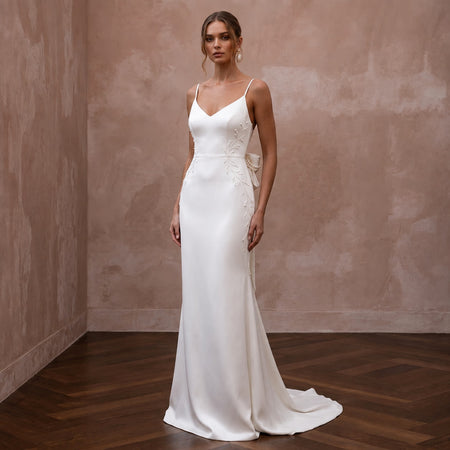 Minimalist Satin Sheath Wedding Dress with Spaghetti Straps - Apparel & Accessories > Clothing > Wedding & Bridal Party Dresses > Wedding Dresses - Mignonette Bridal