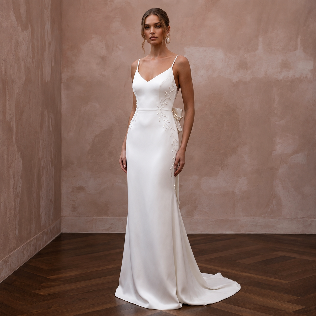 Minimalist Satin Sheath Wedding Dress with Spaghetti Straps - Apparel & Accessories > Clothing > Wedding & Bridal Party Dresses > Wedding Dresses - Mignonette Bridal