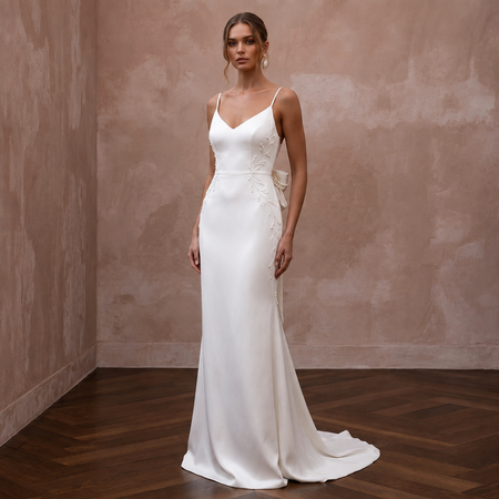 Minimalist Satin Sheath Wedding Dress with Spaghetti Straps - Apparel & Accessories > Clothing > Wedding & Bridal Party Dresses > Wedding Dresses - Mignonette Bridal