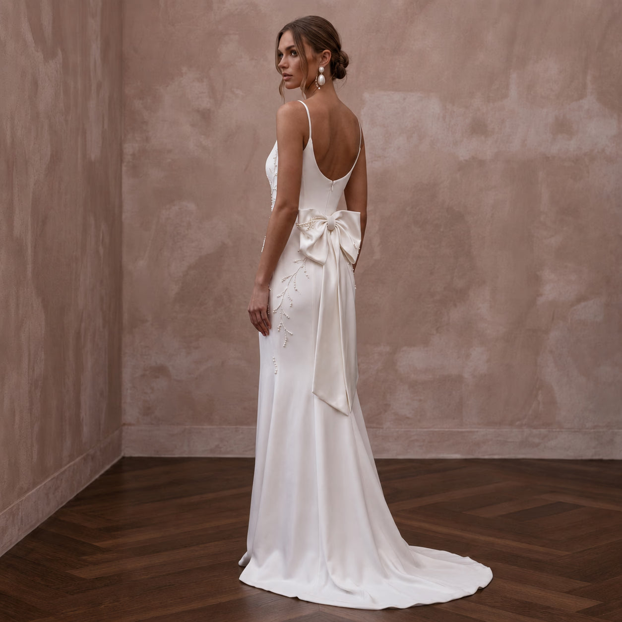 Minimalist Satin Sheath Wedding Dress with Spaghetti Straps Secondary image