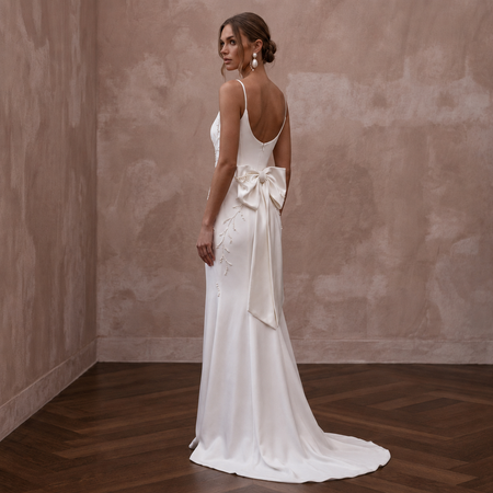Minimalist Satin Sheath Wedding Dress with Spaghetti Straps - Apparel & Accessories > Clothing > Wedding & Bridal Party Dresses > Wedding Dresses - Mignonette Bridal