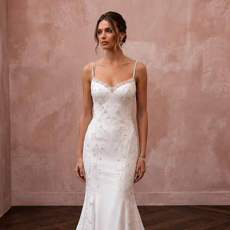 Minimalist Satin Trumpet Wedding Dress with Spaghetti Straps - Apparel & Accessories > Clothing > Wedding & Bridal Party Dresses > Wedding Dresses - Mignonette Bridal