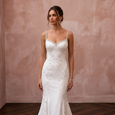 Minimalist Satin Trumpet Wedding Dress with Spaghetti Straps - Apparel & Accessories > Clothing > Wedding & Bridal Party Dresses > Wedding Dresses - Mignonette Bridal
