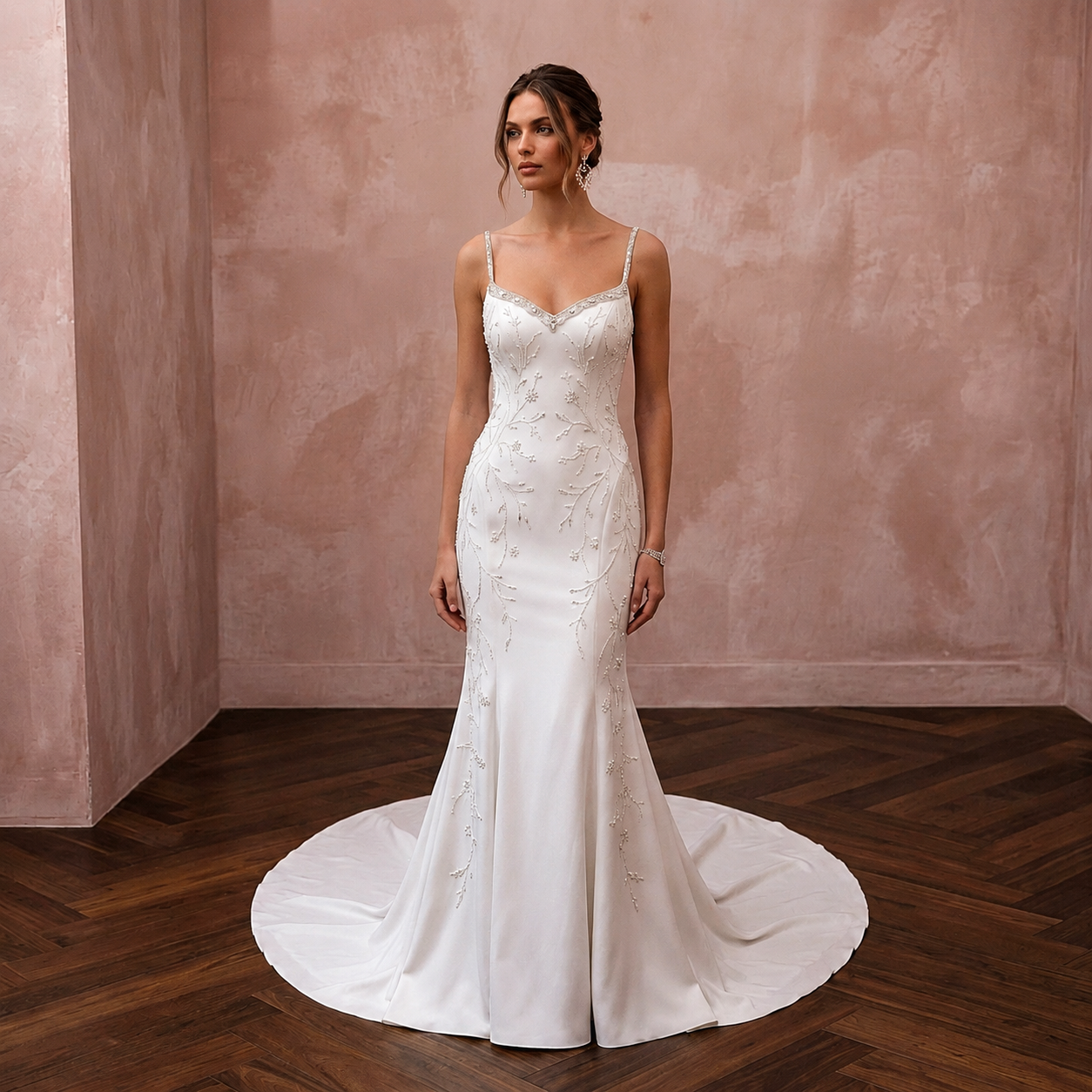 Minimalist Satin Trumpet Wedding Dress with Spaghetti Straps - Apparel & Accessories > Clothing > Wedding & Bridal Party Dresses > Wedding Dresses - Mignonette Bridal