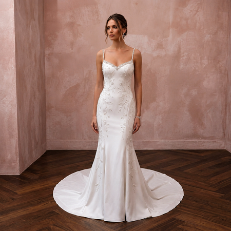 Minimalist Satin Trumpet Wedding Dress with Spaghetti Straps - Apparel & Accessories > Clothing > Wedding & Bridal Party Dresses > Wedding Dresses - Mignonette Bridal