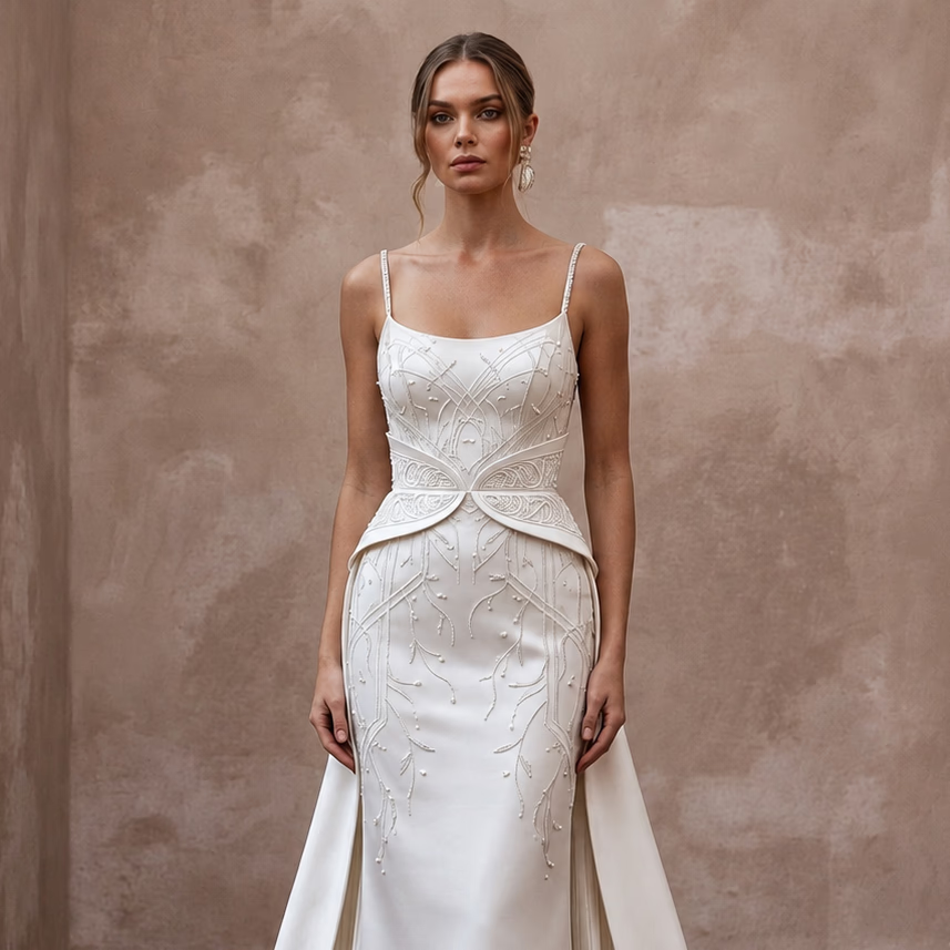 Minimalist Satin Wedding Dress with Spaghetti Straps and Sheath Silhouette