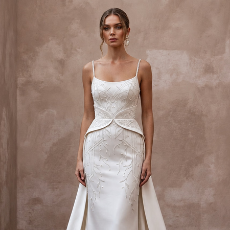 Minimalist Satin Wedding Dress with Spaghetti Straps and Sheath Silhouette