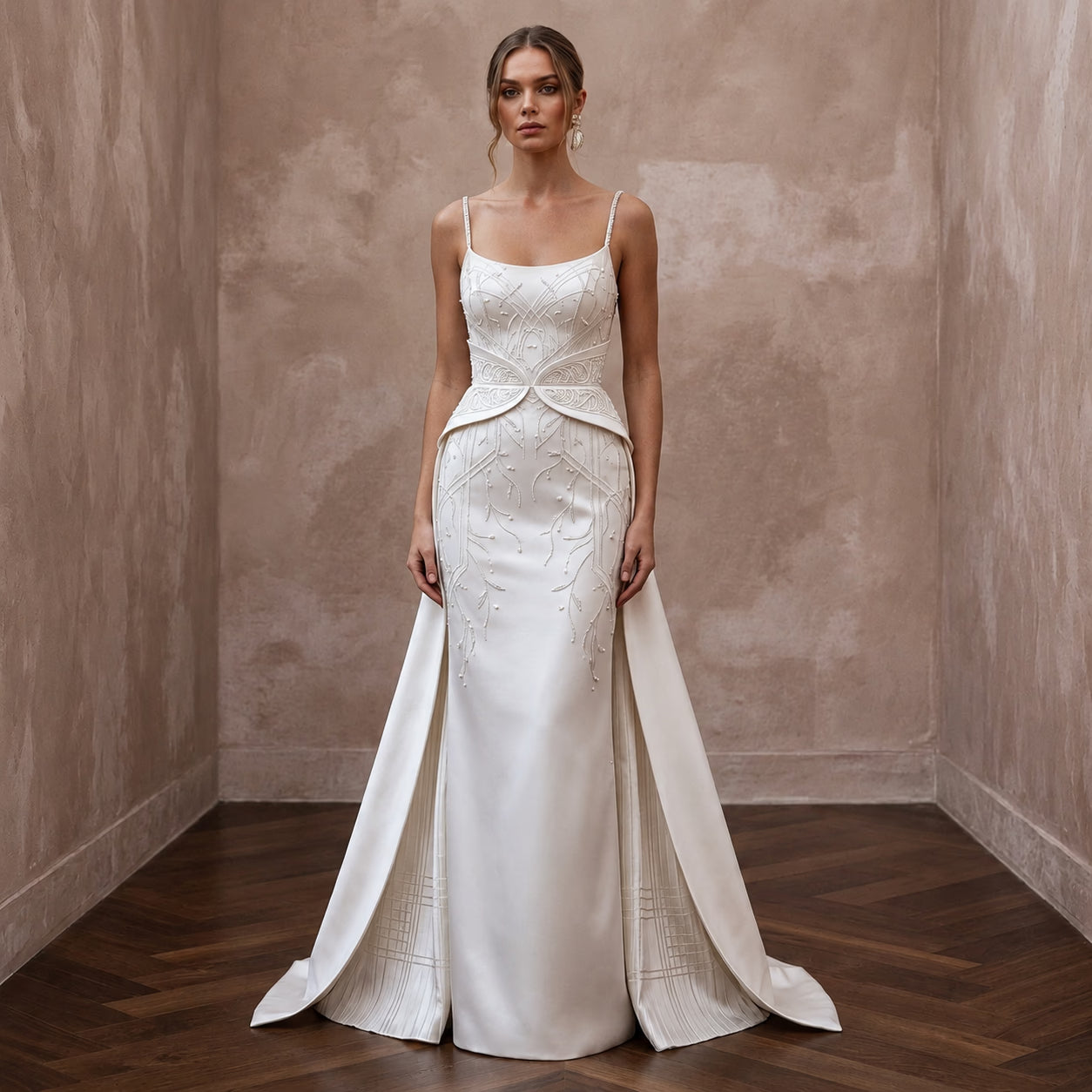Minimalist Satin Wedding Dress with Spaghetti Straps and Sheath Silhouette