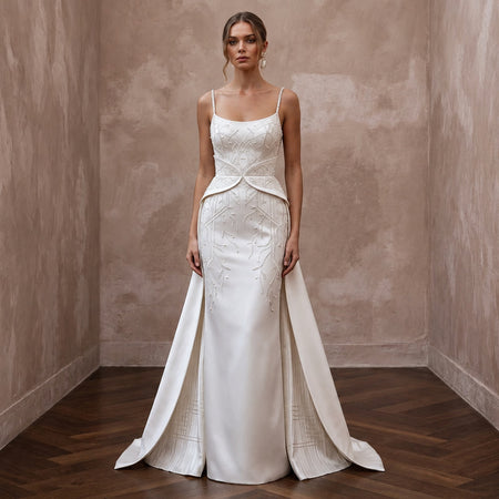 Minimalist Satin Wedding Dress with Spaghetti Straps and Sheath Silhouette