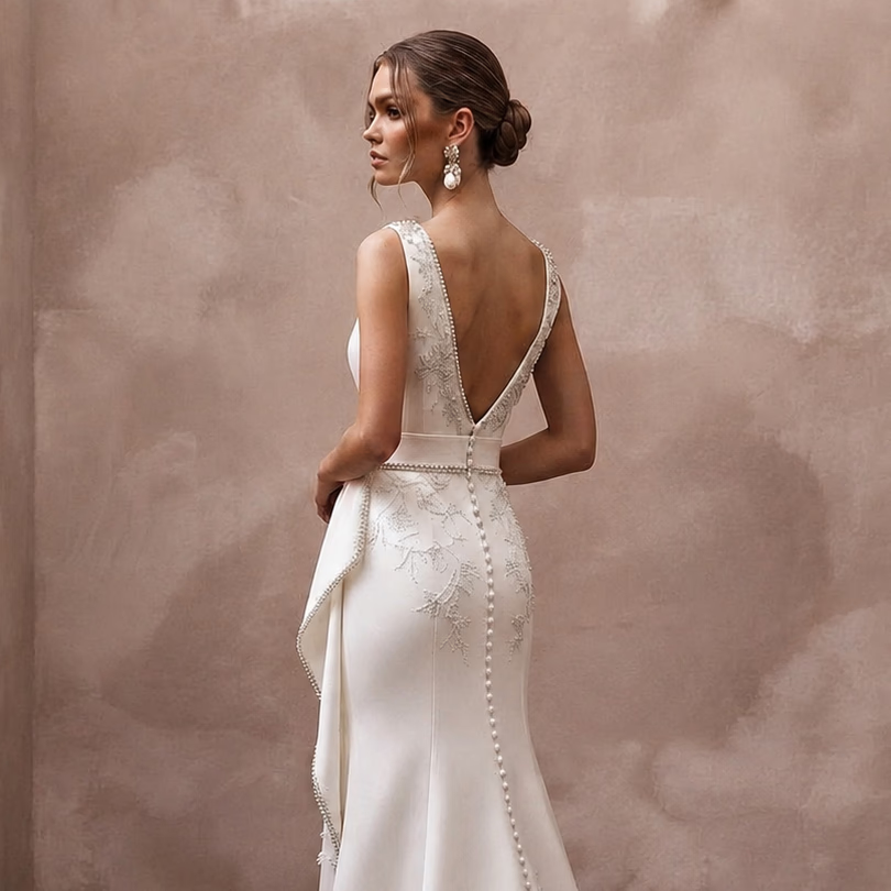 Minimalist Satin Wedding Gown for an Intimate Courthouse Ceremony - Apparel & Accessories > Clothing > Wedding & Bridal Party Dresses > Wedding Dresses - Mignonette Bridal