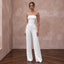 Minimalist Soft White Stretch Silk Strapless Bridal Jumpsuit