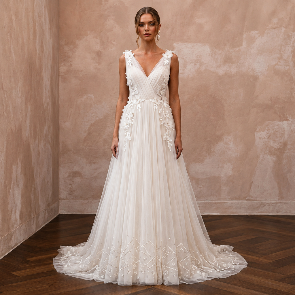Minimalist Tulle Wedding Dress for a Mountain Elopement