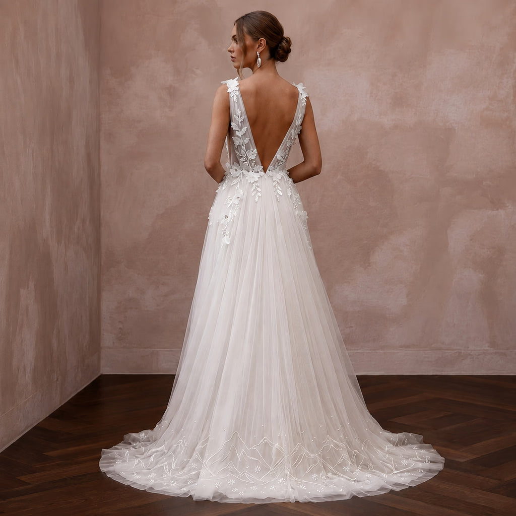 Minimalist Tulle Wedding Dress for a Mountain Elopement - Apparel & Accessories > Clothing > Wedding & Bridal Party Dresses > Wedding Dresses - Mignonette Bridal