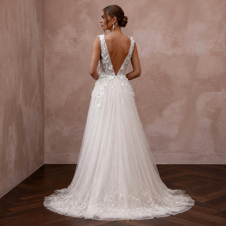 Minimalist Tulle Wedding Dress for a Mountain Elopement - Apparel & Accessories > Clothing > Wedding & Bridal Party Dresses > Wedding Dresses - Mignonette Bridal