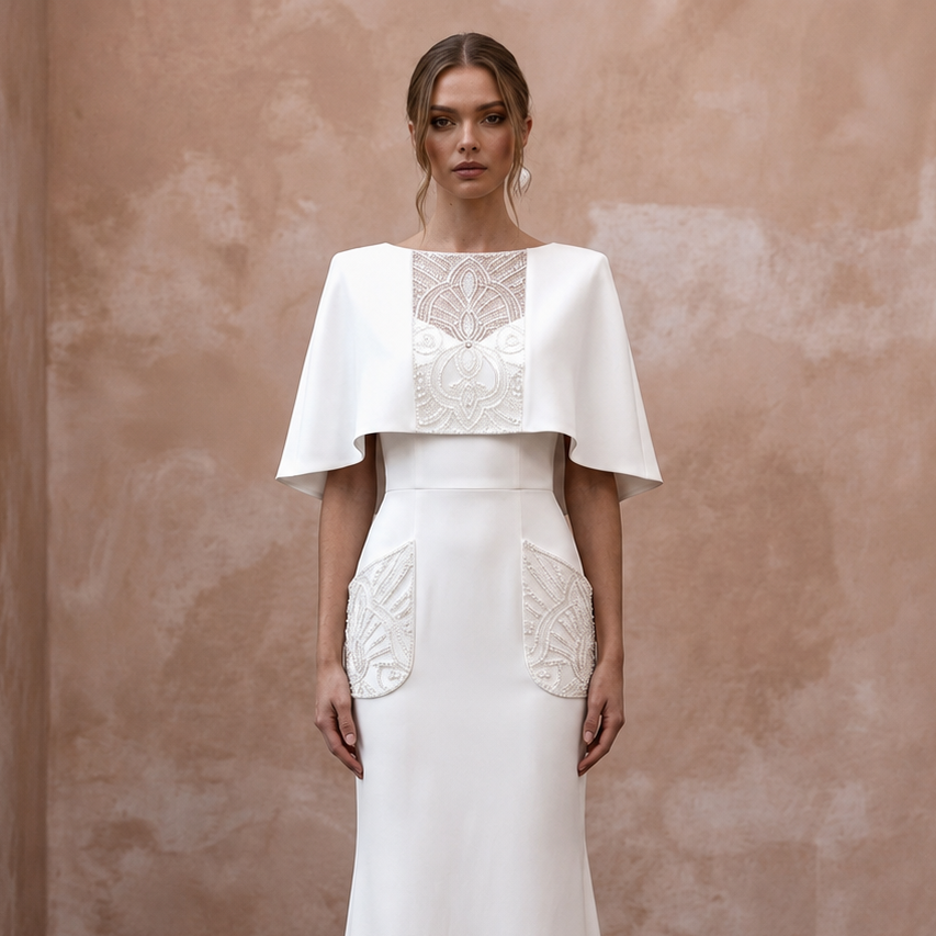 Minimalist Wedding Dresses with Clean Crepe Tailoring