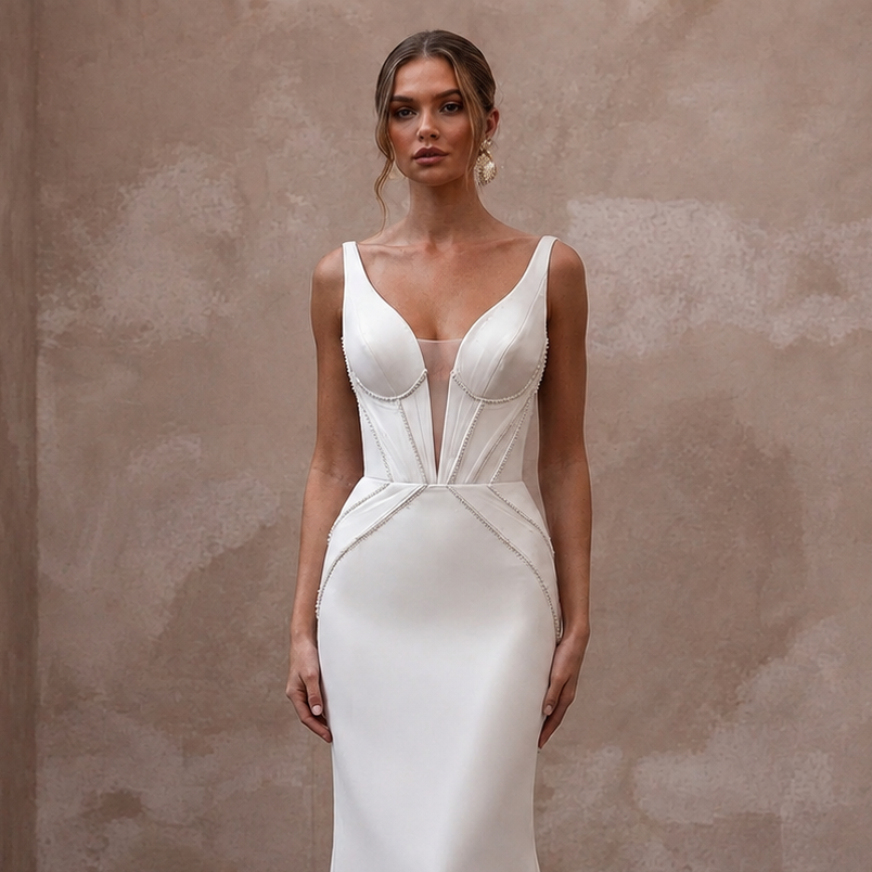 Minimalist Wedding Dresses with Sculpted Crepe Bodices