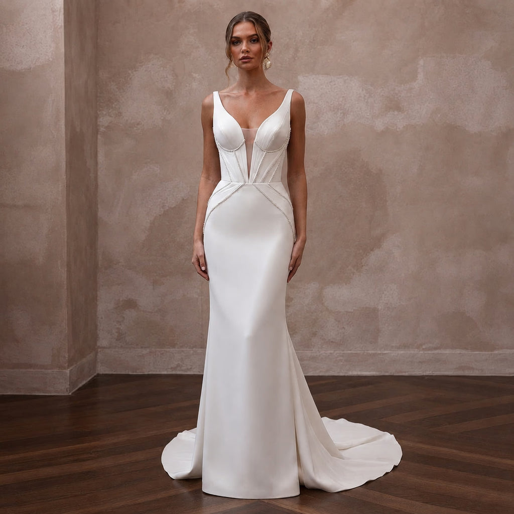 Minimalist Wedding Dresses with Sculpted Crepe Bodices - Apparel & Accessories > Clothing > Wedding & Bridal Party Dresses > Wedding Dresses - Mignonette Bridal