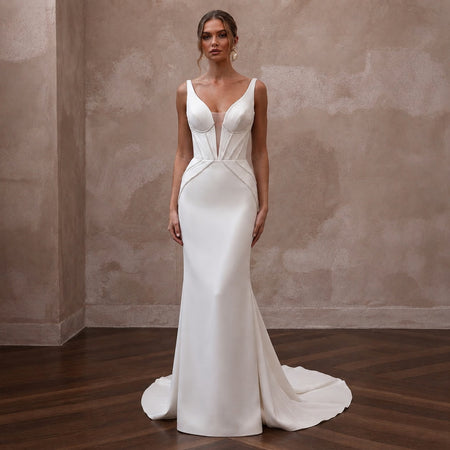 Minimalist Wedding Dresses with Sculpted Crepe Bodices - Apparel & Accessories > Clothing > Wedding & Bridal Party Dresses > Wedding Dresses - Mignonette Bridal