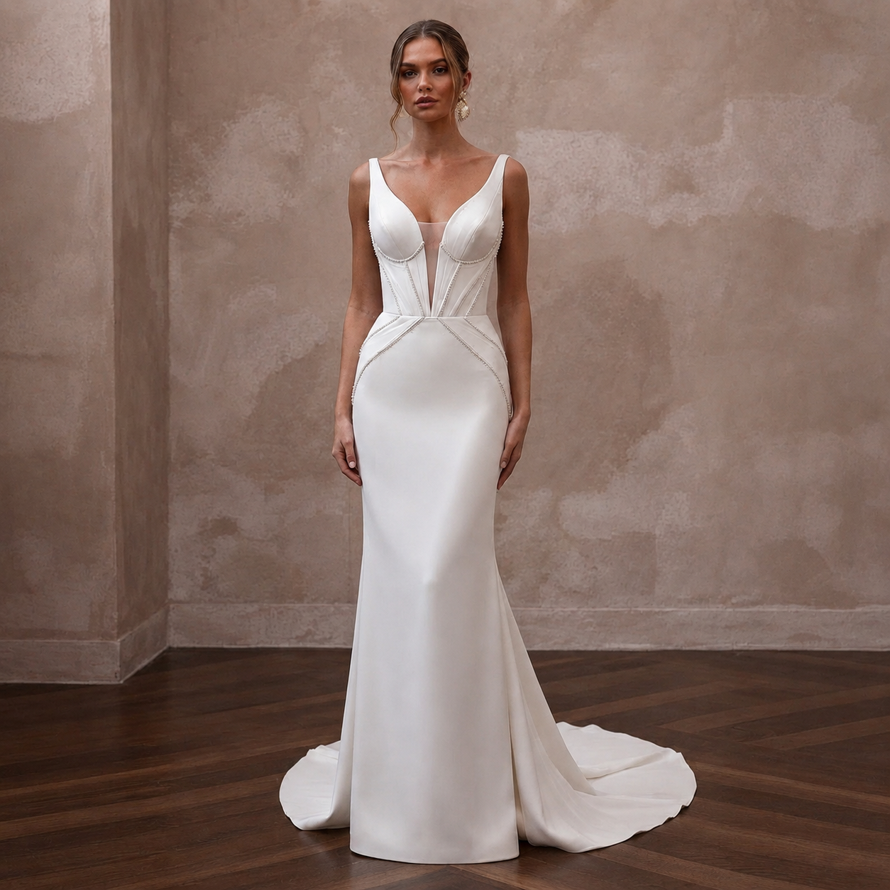 Minimalist Wedding Dresses with Sculpted Crepe Bodices