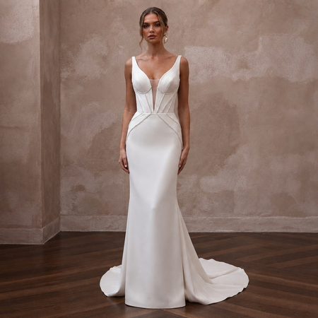 Minimalist Wedding Dresses with Sculpted Crepe Bodices