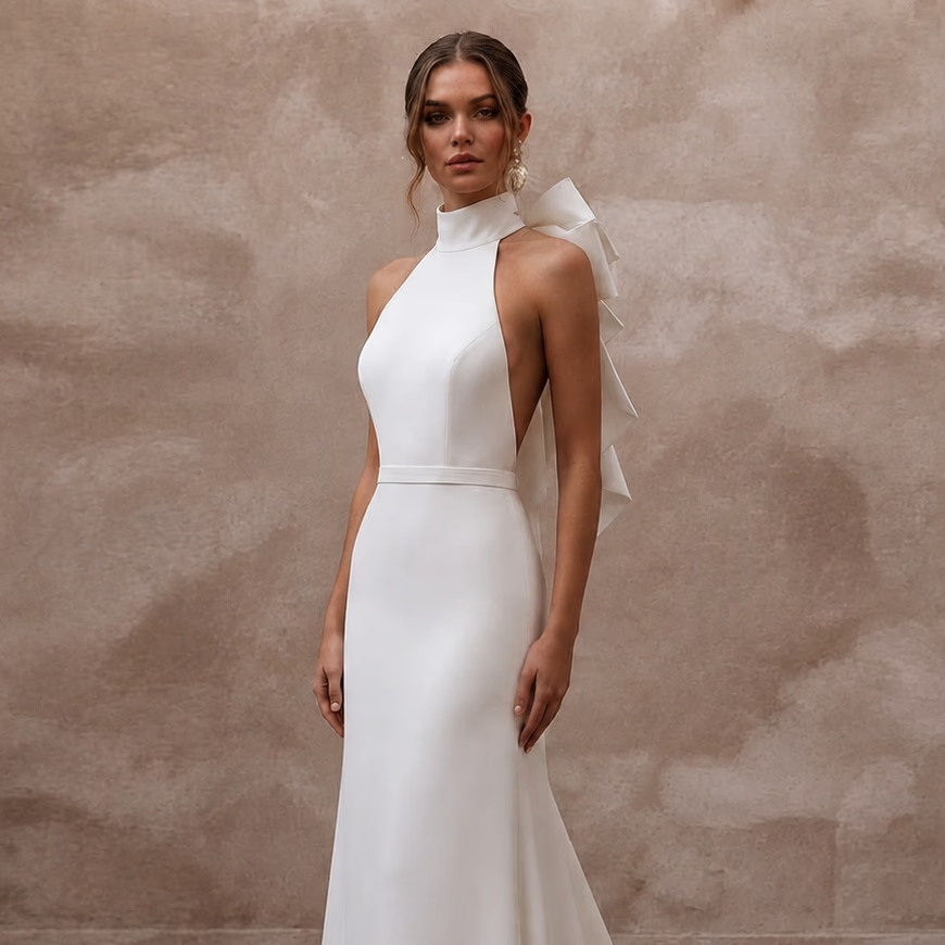 Minimalist Wedding Dresses with Sleek Crepe Construction - Apparel & Accessories > Clothing > Wedding & Bridal Party Dresses > Wedding Dresses - Mignonette