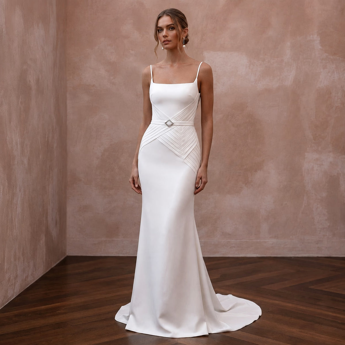 Minimalist Wedding Dresses with Sleek Crepe Construction - Apparel & Accessories > Clothing > Wedding & Bridal Party Dresses > Wedding Dresses - Mignonette Bridal Main image