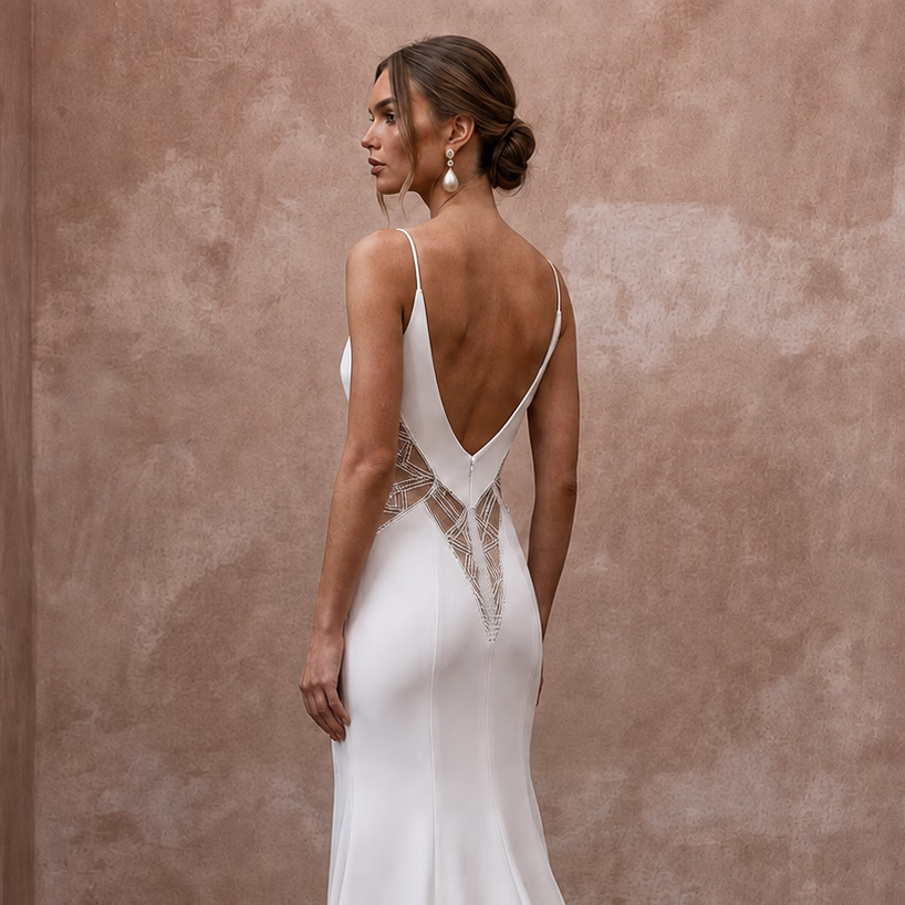 Minimalist White Jersey Mermaid Wedding Dress for Beach Elopement - Apparel & Accessories > Clothing > Wedding & Bridal Party Dresses > Wedding Dresses - Mignonette Bridal