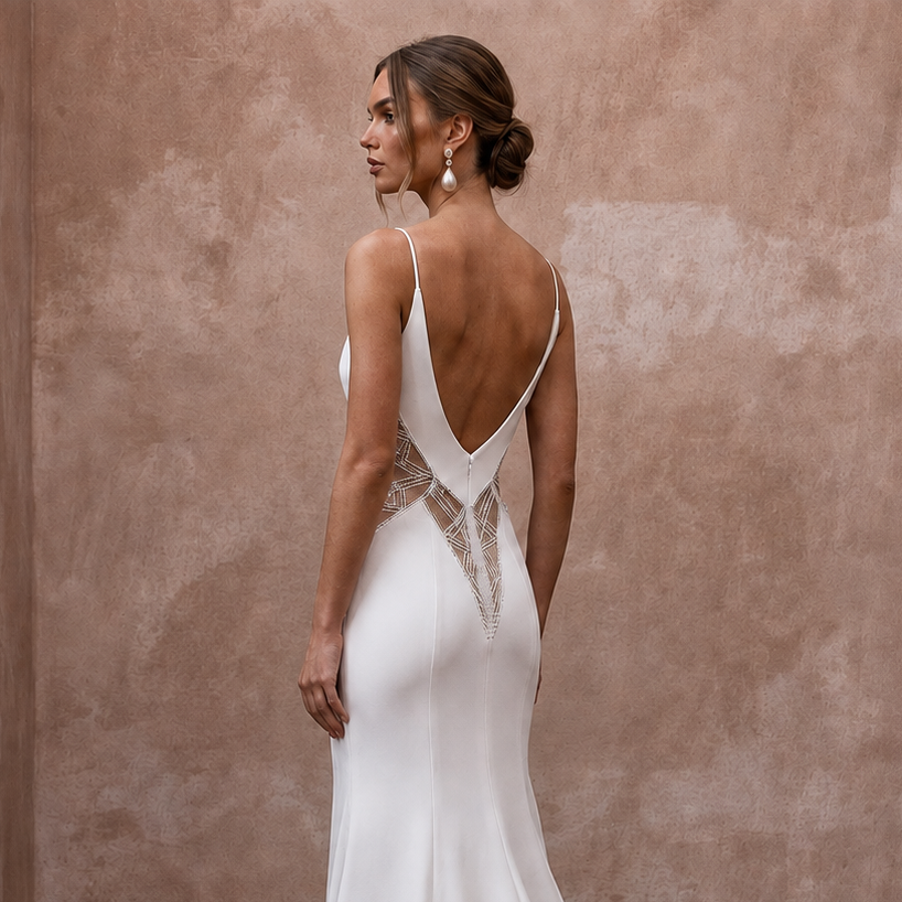 Minimalist White Jersey Mermaid Wedding Dress for Beach Elopement