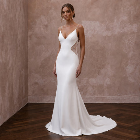 Minimalist White Jersey Mermaid Wedding Dress for Beach Elopement - Apparel & Accessories > Clothing > Wedding & Bridal Party Dresses > Wedding Dresses - Mignonette Bridal